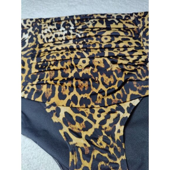 Calvin Klein High Waist Leopard Print Ruched Pleated Bikini Brief Swim Bottoms L - Picture 3 of 8